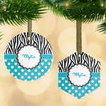 Dots & Zebra Flat Glass Ornament w/ Name or Text