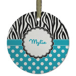 Dots & Zebra Flat Glass Ornament - Round w/ Name or Text