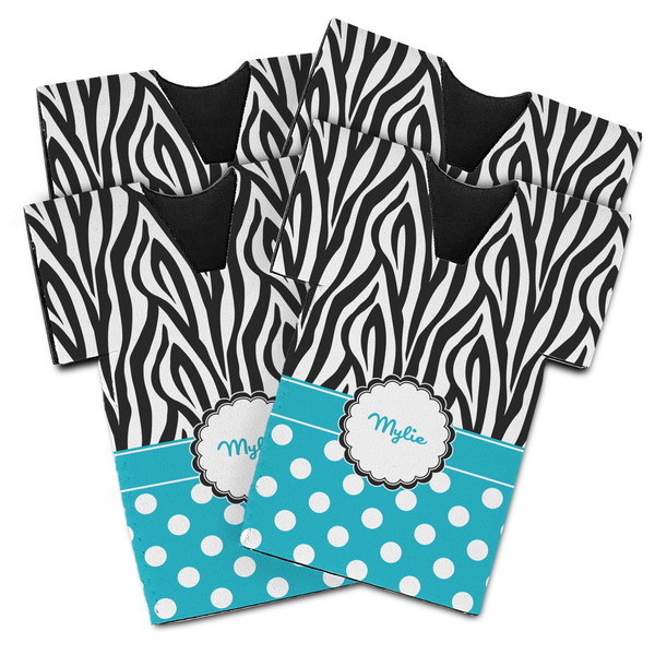 Custom Dots & Zebra Jersey Bottle Cooler - Set of 4 (Personalized)