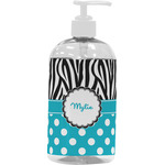 Dots & Zebra Plastic Soap / Lotion Dispenser (16 oz - Large - White) (Personalized)