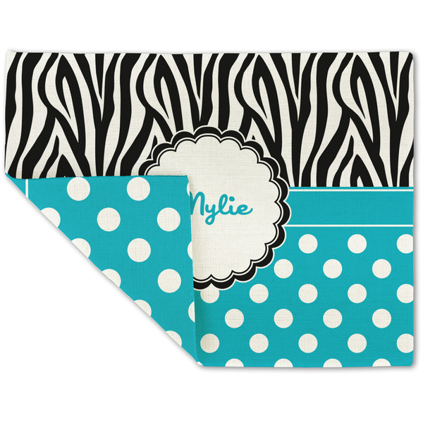 Custom Dots & Zebra Double-Sided Linen Placemat - Single w/ Name or Text