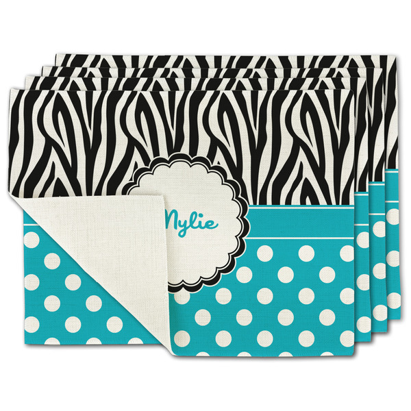 Custom Dots & Zebra Single-Sided Linen Placemat - Set of 4 w/ Name or Text