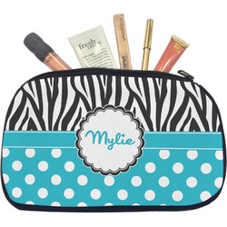 Dots & Zebra Makeup / Cosmetic Bag - Medium (Personalized)