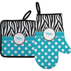 Dots & Zebra Right Oven Mitt & Pot Holder Set w/ Name or Text