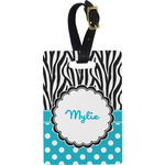 Dots & Zebra Plastic Luggage Tag - Rectangular w/ Name or Text