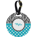 Dots & Zebra Plastic Luggage Tag - Round (Personalized)