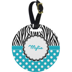 Dots & Zebra Plastic Luggage Tag - Round (Personalized)