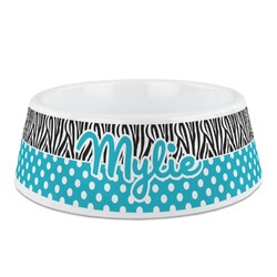 Dots & Zebra Plastic Dog Bowl - Medium (Personalized)