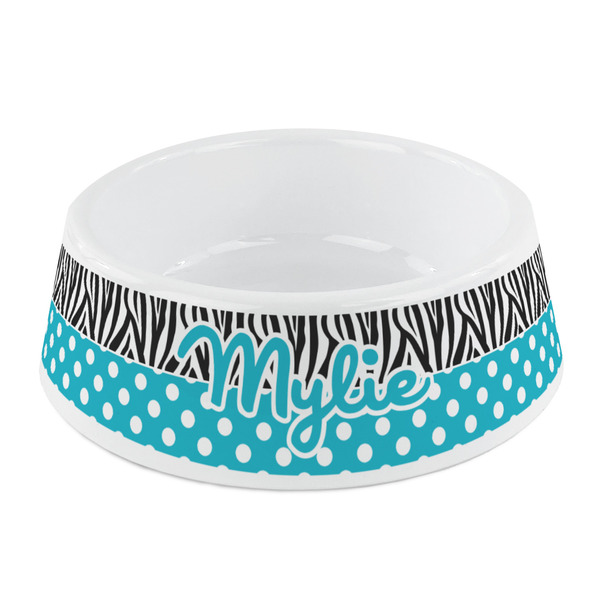 Custom Dots & Zebra Plastic Dog Bowl - Small (Personalized)