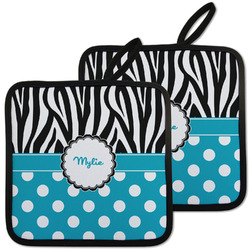 Dots & Zebra Pot Holders - Set of 2 w/ Name or Text