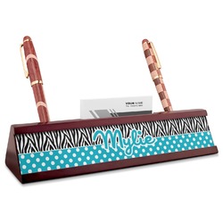Dots & Zebra Red Mahogany Nameplate with Business Card Holder (Personalized)