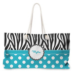 Dots & Zebra Large Tote Bag with Rope Handles (Personalized)