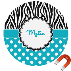 Dots & Zebra Round Car Magnet - 10" (Personalized)