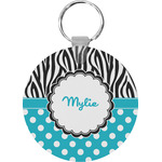 Dots & Zebra Round Plastic Keychain (Personalized)