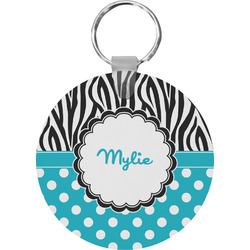 Dots & Zebra Round Plastic Keychain (Personalized)