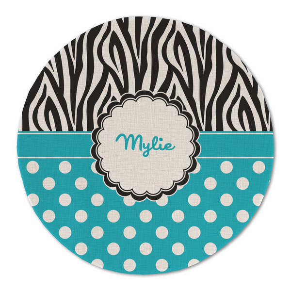 Custom Dots & Zebra Round Linen Placemat - Single Sided (Personalized)