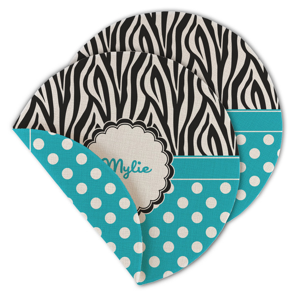 Custom Dots & Zebra Round Linen Placemat - Double Sided (Personalized)