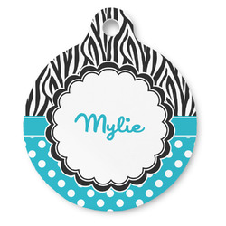 Dots & Zebra Round Pet ID Tag - Large (Personalized)