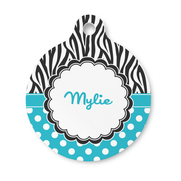 Custom Dots & Zebra Round Pet ID Tag - Small (Personalized)