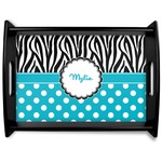 Dots & Zebra Black Wooden Tray - Large (Personalized)