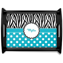 Dots & Zebra Black Wooden Tray - Large (Personalized)