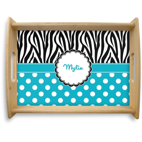 Custom Dots & Zebra Natural Wooden Tray - Large (Personalized)