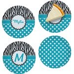 Dots & Zebra Set of 4 Glass Appetizer / Dessert Plate 8" (Personalized)