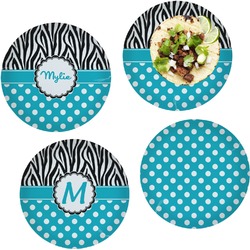 Dots & Zebra Set of 4 Glass Lunch / Dinner Plate 10" (Personalized)