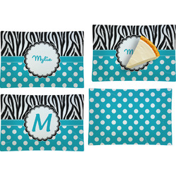 Dots & Zebra Set of 4 Glass Rectangular Appetizer / Dessert Plate (Personalized)