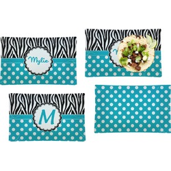 Dots & Zebra Set of 4 Glass Rectangular Lunch / Dinner Plate (Personalized)