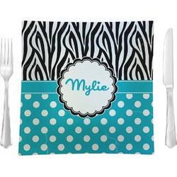 Dots & Zebra 9.5" Glass Square Lunch / Dinner Plate- Single or Set of 4 (Personalized)