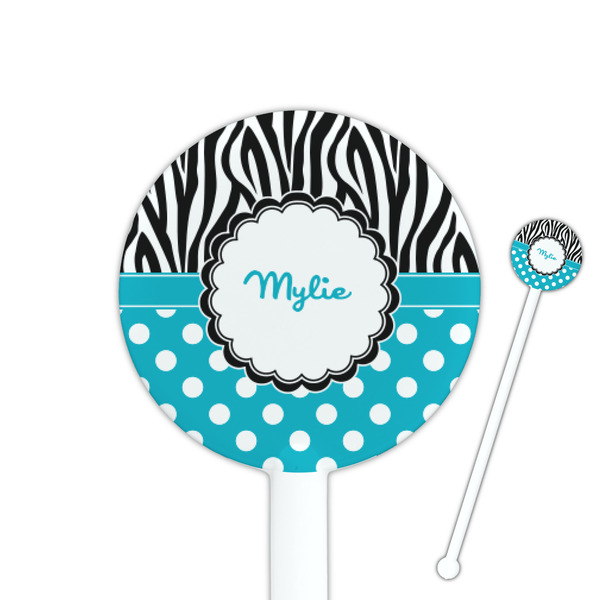 Custom Dots & Zebra 5.5" Round Plastic Stir Sticks - White - Double Sided (Personalized)