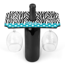 Dots & Zebra Wine Bottle & Glass Holder (Personalized)