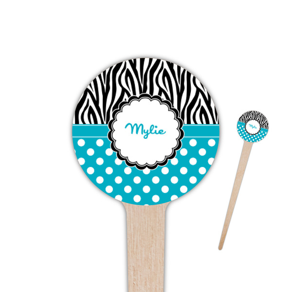 Custom Dots & Zebra 4" Round Wooden Food Picks - Single Sided (Personalized)