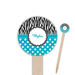 Dots & Zebra 6" Round Wooden Food Picks - Single Sided (Personalized)