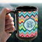 Retro Chevron Monogram 15oz. Black Mug - LIFESTYLE