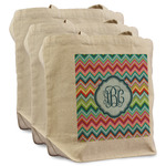 Retro Chevron Monogram Reusable Cotton Grocery Bags - Set of 3