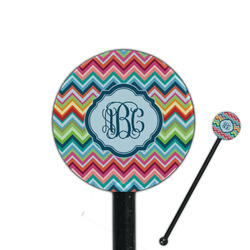 Retro Chevron Monogram 5.5" Round Plastic Stir Sticks - Black - Double Sided