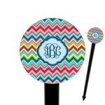 Retro Chevron Monogram 6" Round Plastic Food Picks - Black - Single Sided