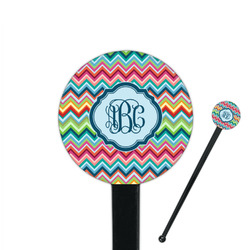 Retro Chevron Monogram 7" Round Plastic Stir Sticks - Black - Single Sided