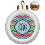 Retro Chevron Monogram Ceramic Ball Ornaments - Poinsettia Garland