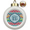 Retro Chevron Monogram Ceramic Christmas Ornament - Poinsettias (Front View)