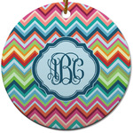 Retro Chevron Monogram Round Ceramic Ornament