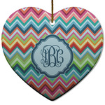 Retro Chevron Monogram Heart Ceramic Ornament