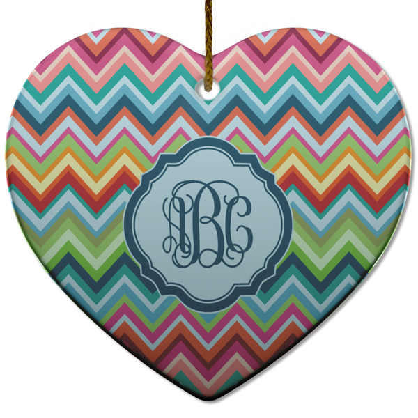 Custom Retro Chevron Monogram Heart Ceramic Ornament