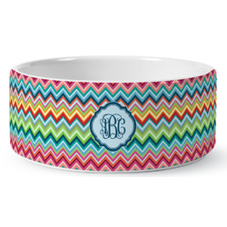 Retro Chevron Monogram Ceramic Dog Bowl - Medium (Personalized)