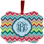 Retro Chevron Monogram Metal Frame Ornament - Double Sided