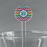 Retro Chevron Monogram 7" Round Plastic Stir Sticks - Clear