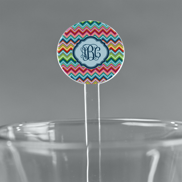 Custom Retro Chevron Monogram 7" Round Plastic Stir Sticks - Clear