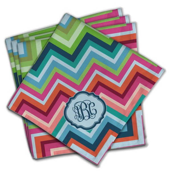 Custom Retro Chevron Monogram Cloth Napkins (Set of 4) (Personalized)